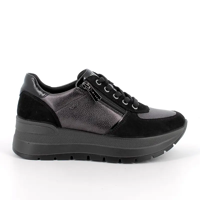 Sneakers con zeppa da donna grigio e nero con zip