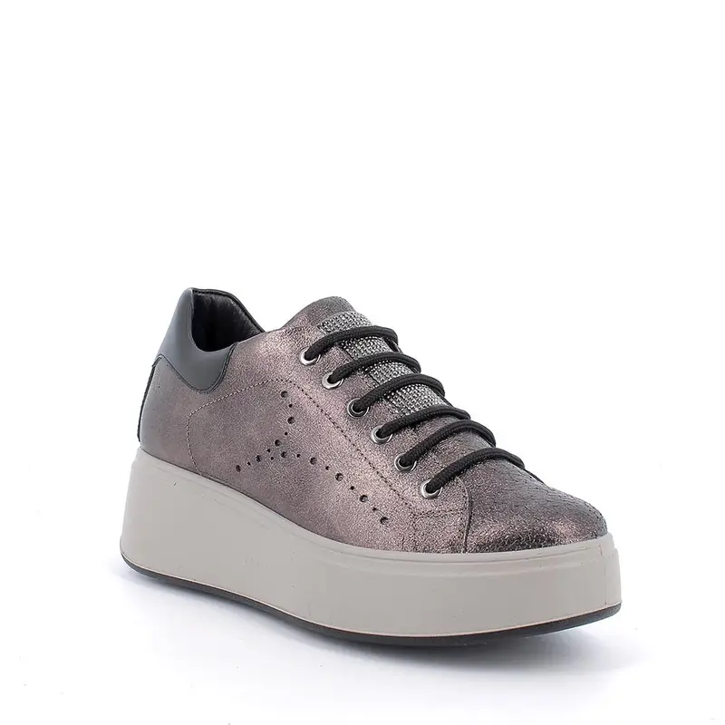 Sneakers con zeppa da donna marrone con lacci miniatura 2