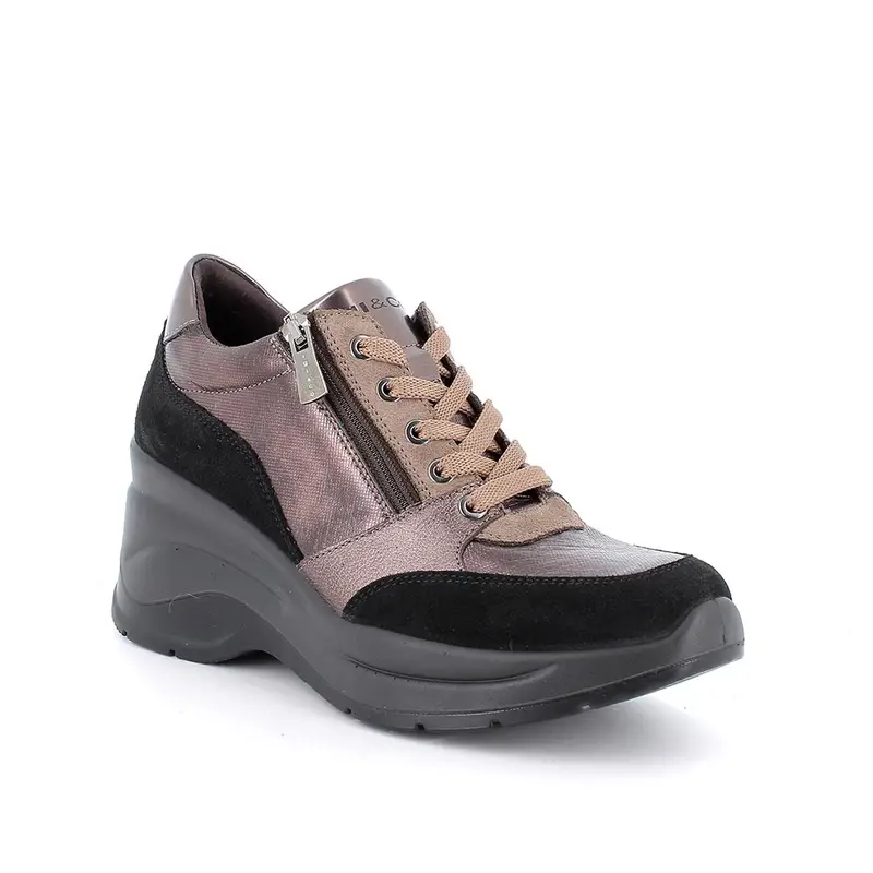Sneakers con zeppa da donna marrone con zip miniatura 2