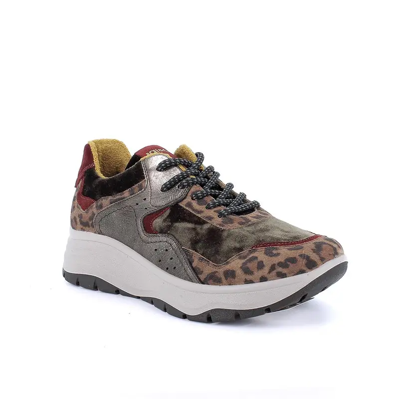 Sneakers con zeppa da donna marrone e verde con lacci miniatura 2