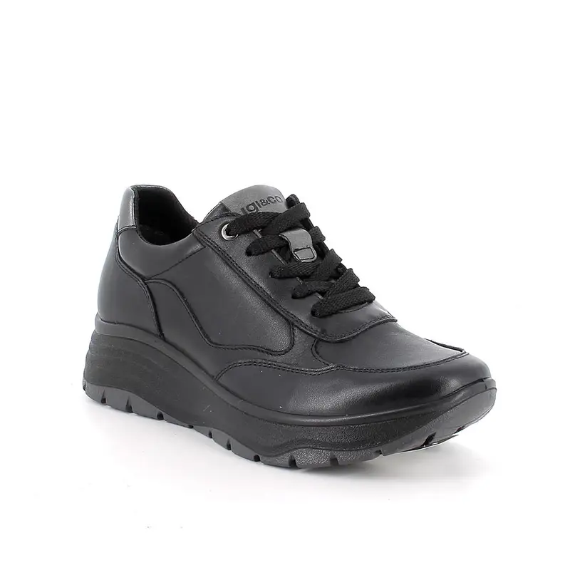 Sneakers con zeppa da donna nero con lacci miniatura 2