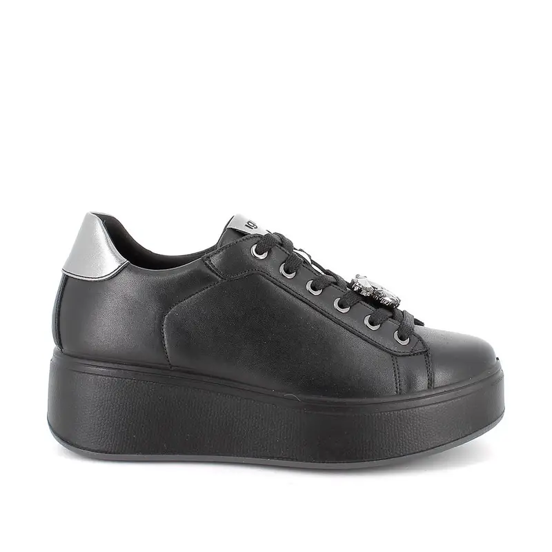 Sneakers con zeppa da donna nero con lacci