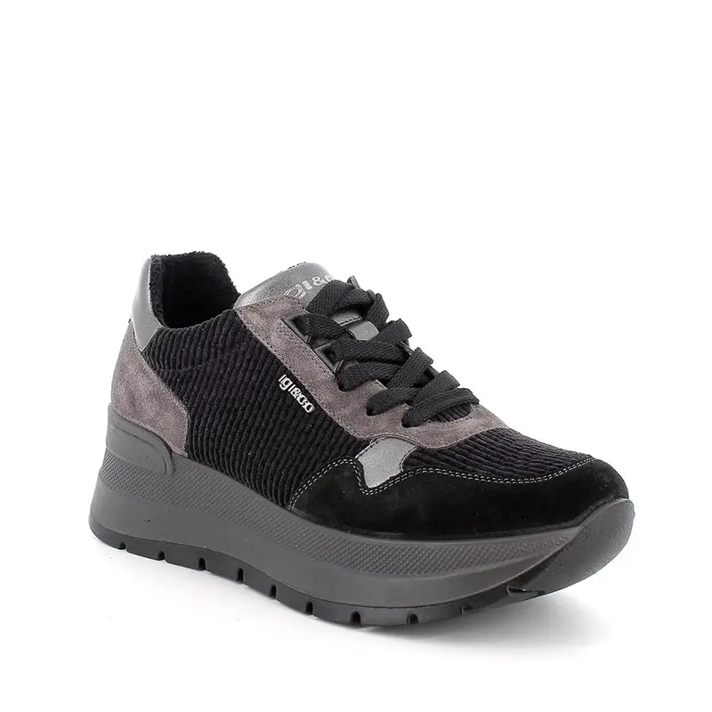 Sneakers con zeppa da donna nero con lacci miniatura 2