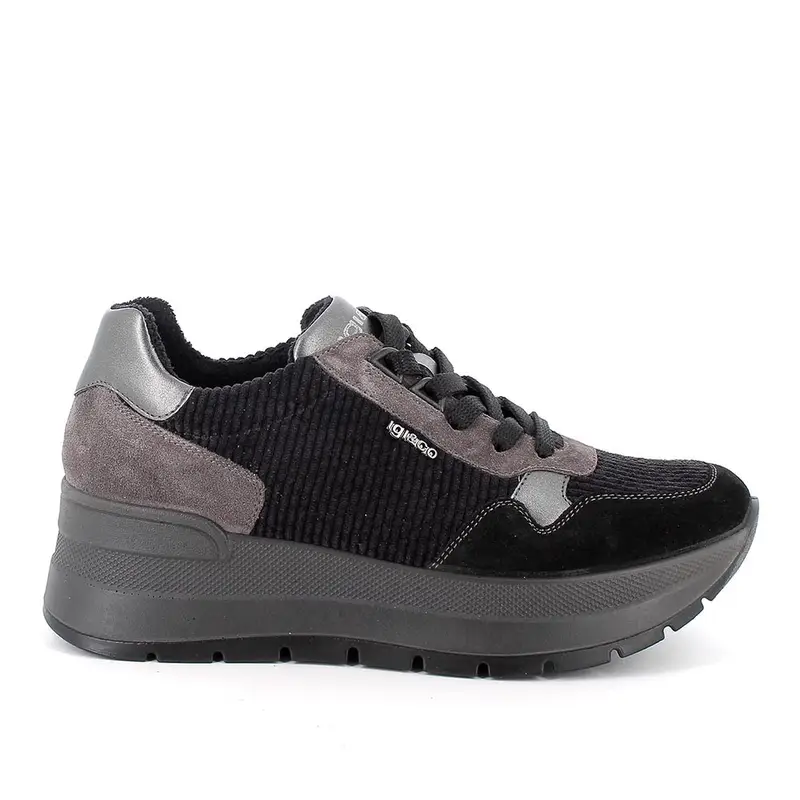 Sneakers con zeppa da donna nero con lacci