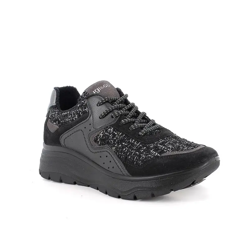 Sneakers con zeppa da donna nero con lacci miniatura 2