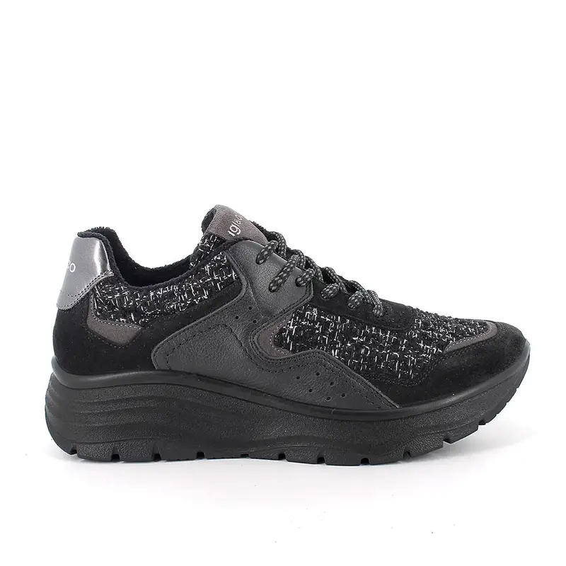 Sneakers con zeppa da donna nero con lacci