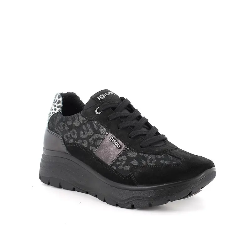 Sneakers con zeppa da donna nero con lacci miniatura 2
