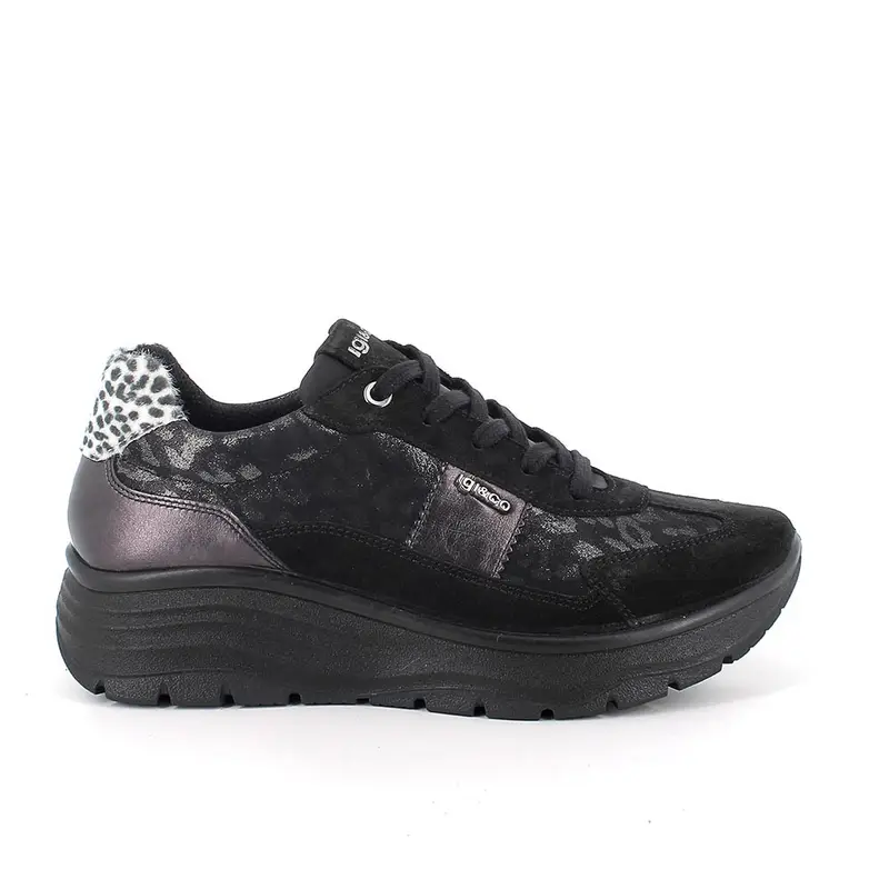 Sneakers con zeppa da donna nero con lacci