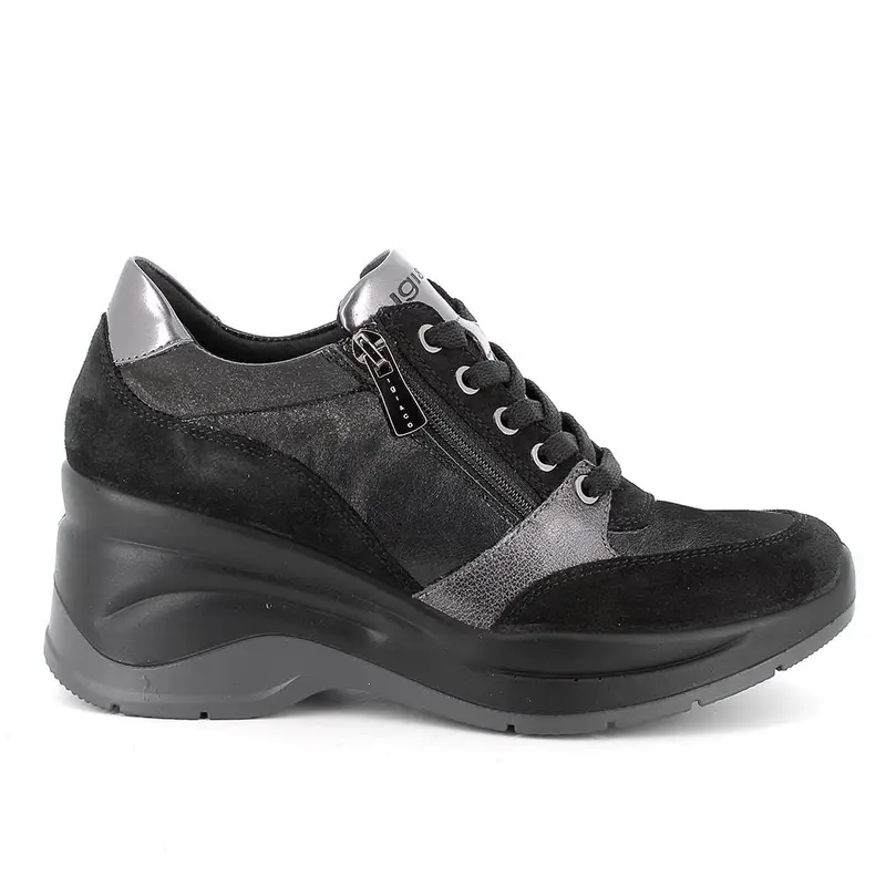 Sneakers con zeppa da donna nero con zip