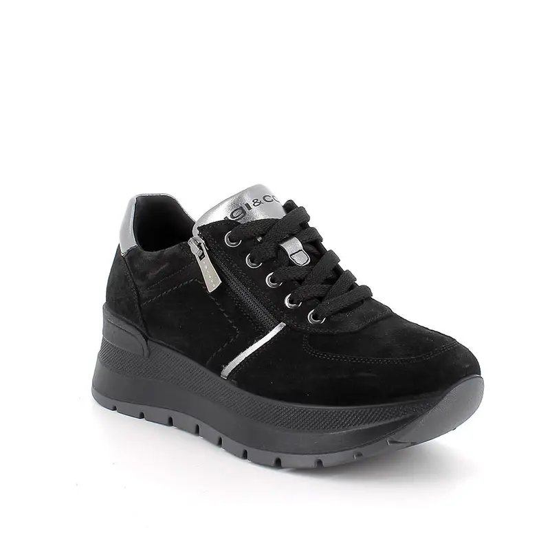 Sneakers con zeppa da donna nero con zip miniatura 2