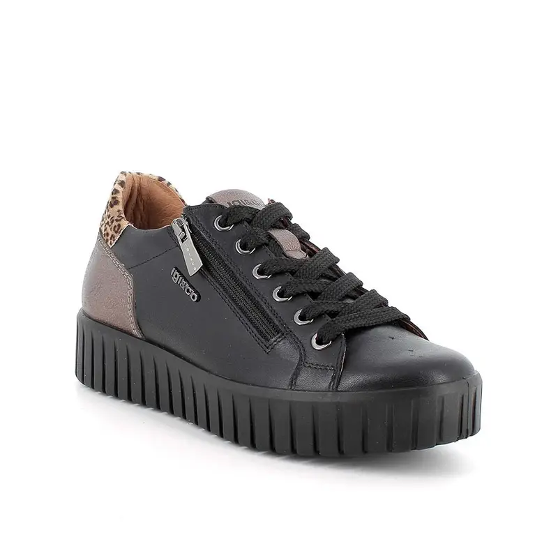 Sneakers con zeppa da donna nero con zip miniatura 2