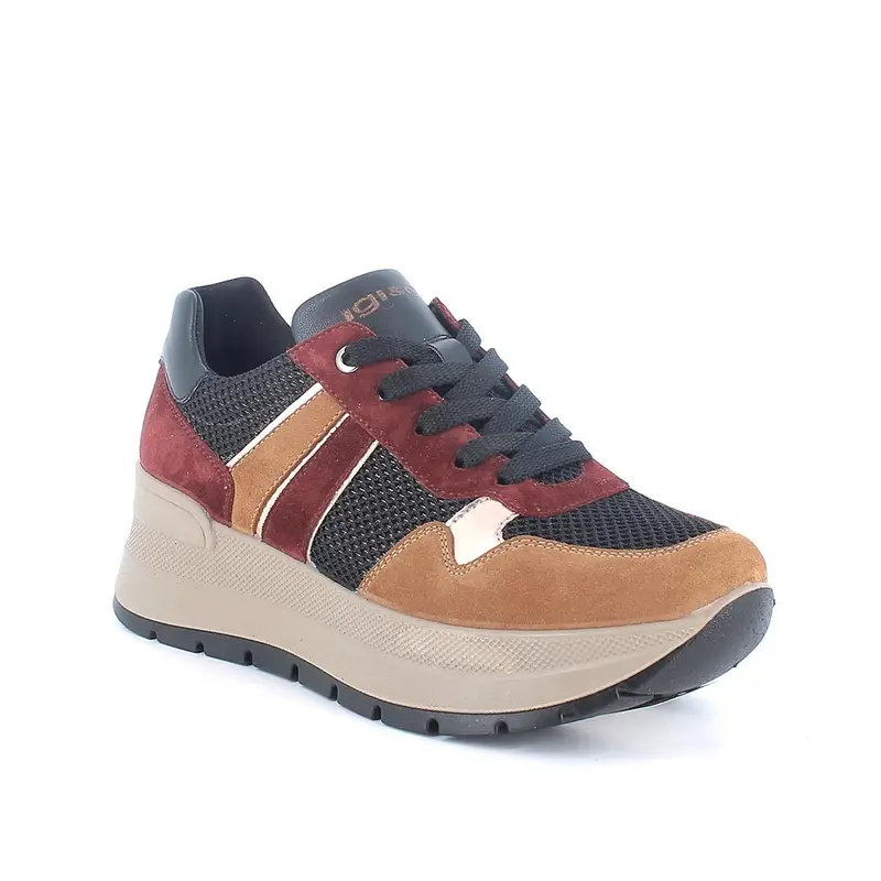 Sneakers con zeppa da donna nero e bordò con lacci miniatura 2