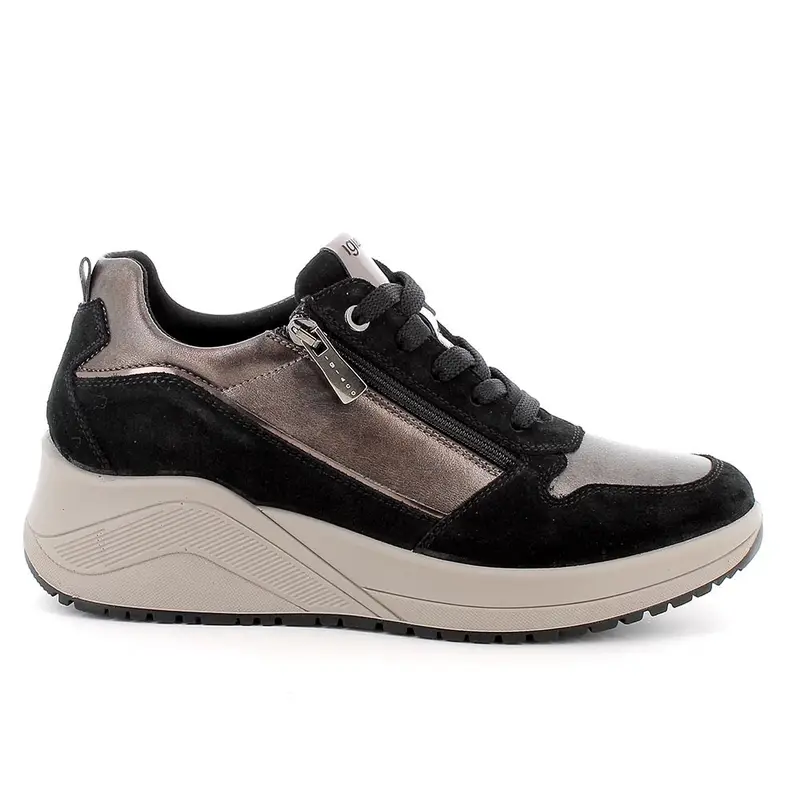 Sneakers con zeppa da donna platino e nero con zip
