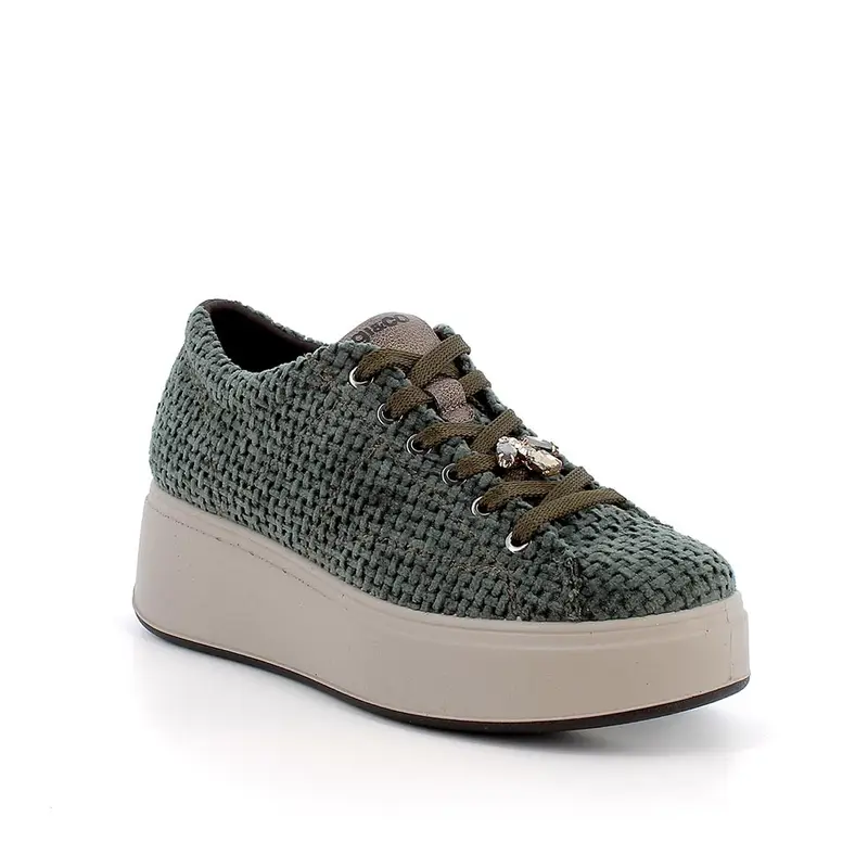 Sneakers con zeppa da donna verde con lacci miniatura 2