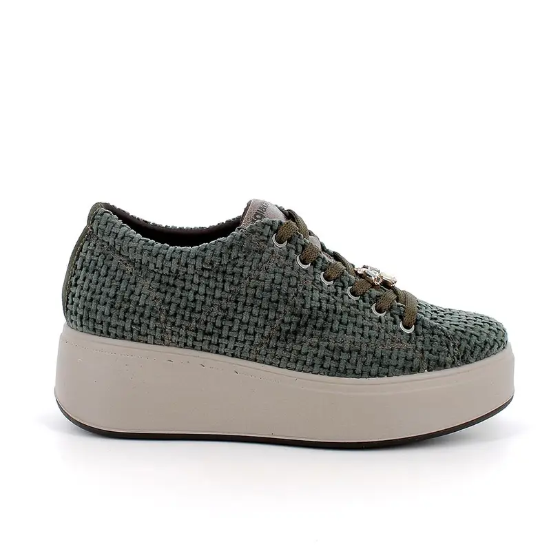 Sneakers con zeppa da donna verde con lacci