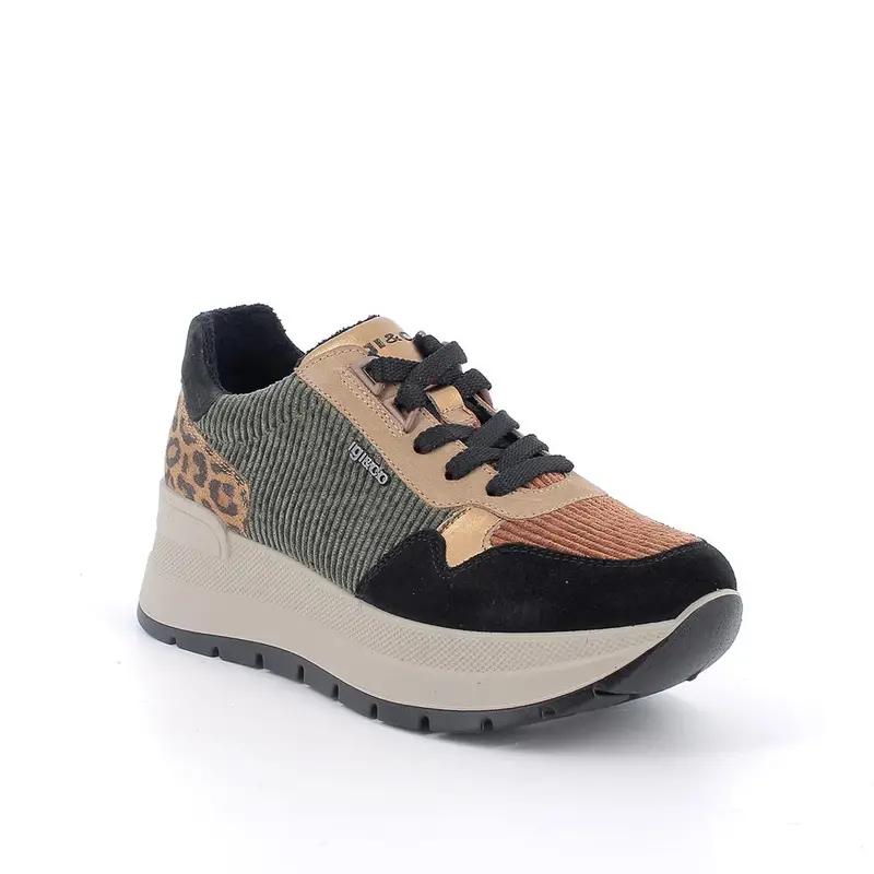 Sneakers con zeppa da donna verde e marrone con lacci miniatura 2