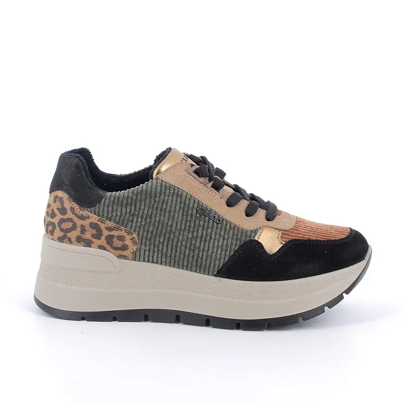 Sneakers con zeppa da donna verde e marrone con lacci
