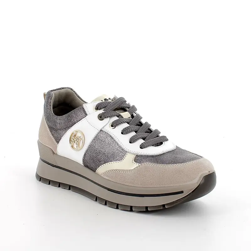 Sneakers da donna argento e beige con lacci miniatura 2