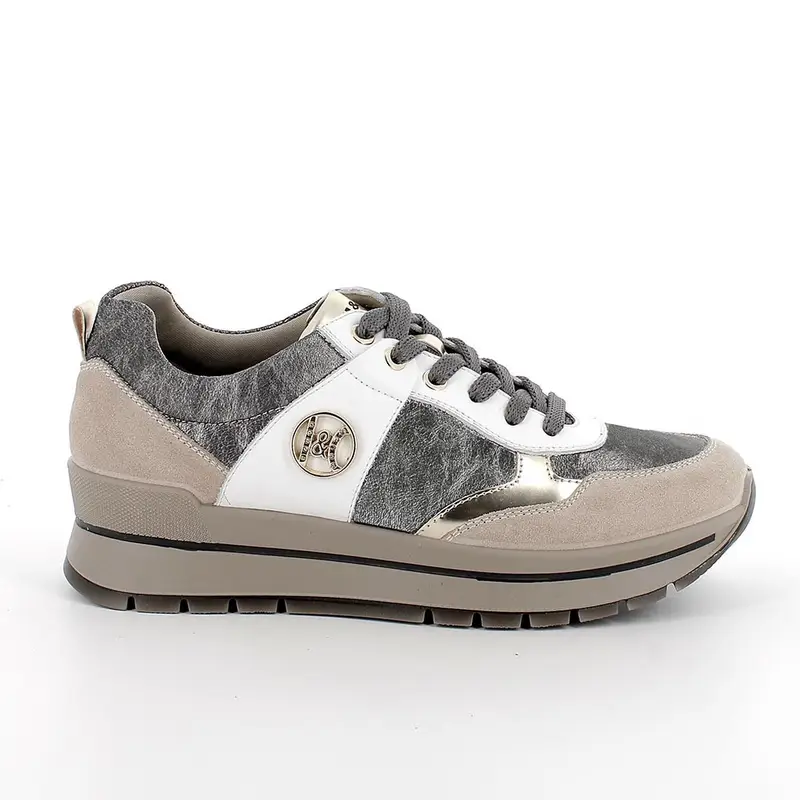 Sneakers da donna argento e beige con lacci