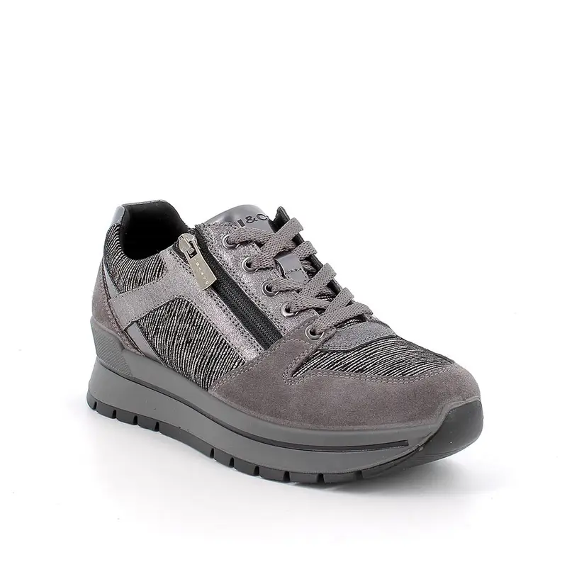 Sneakers da donna argento e grigio con zip miniatura 2