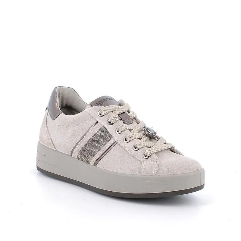 Sneakers da donna beige con lacci miniatura 2