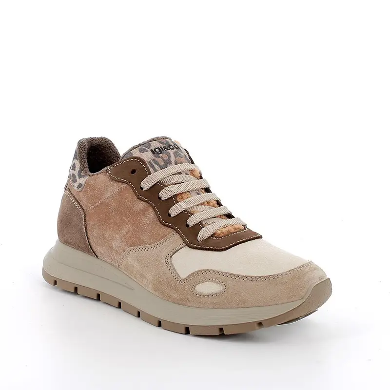 Sneakers da donna beige con lacci miniatura 2