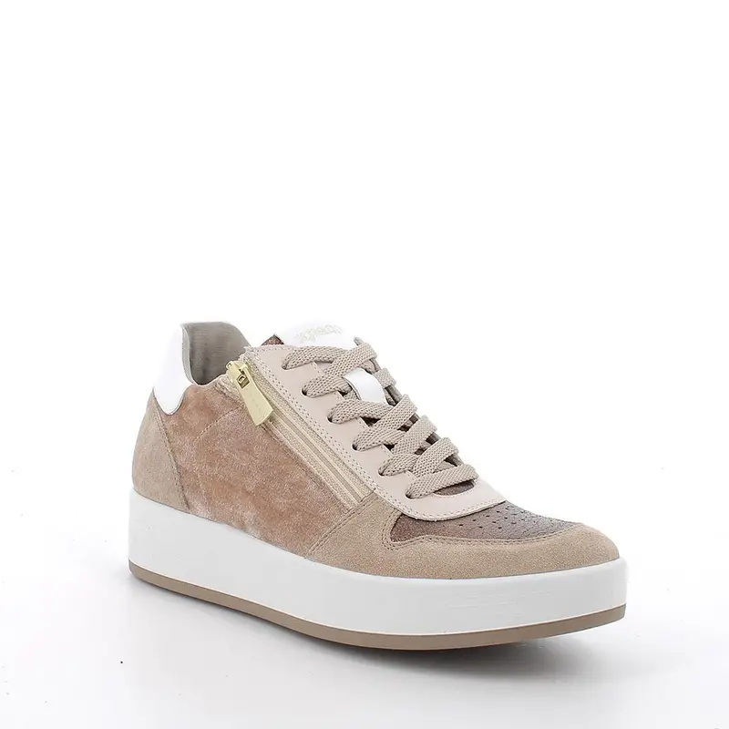 Sneakers da donna beige con zip miniatura 2