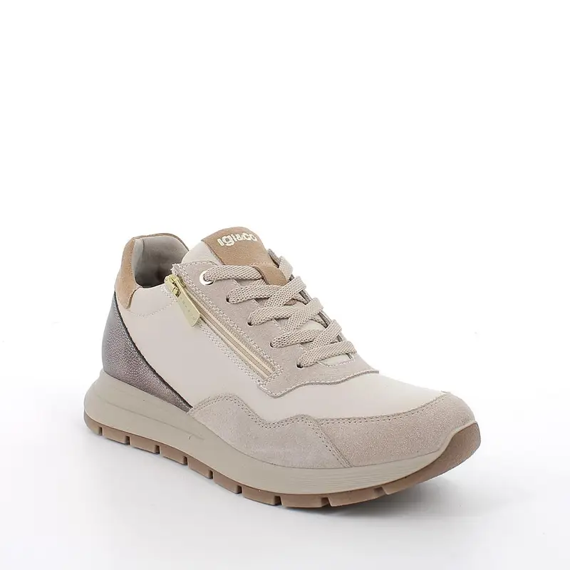 Sneakers da donna beige con zip miniatura 2