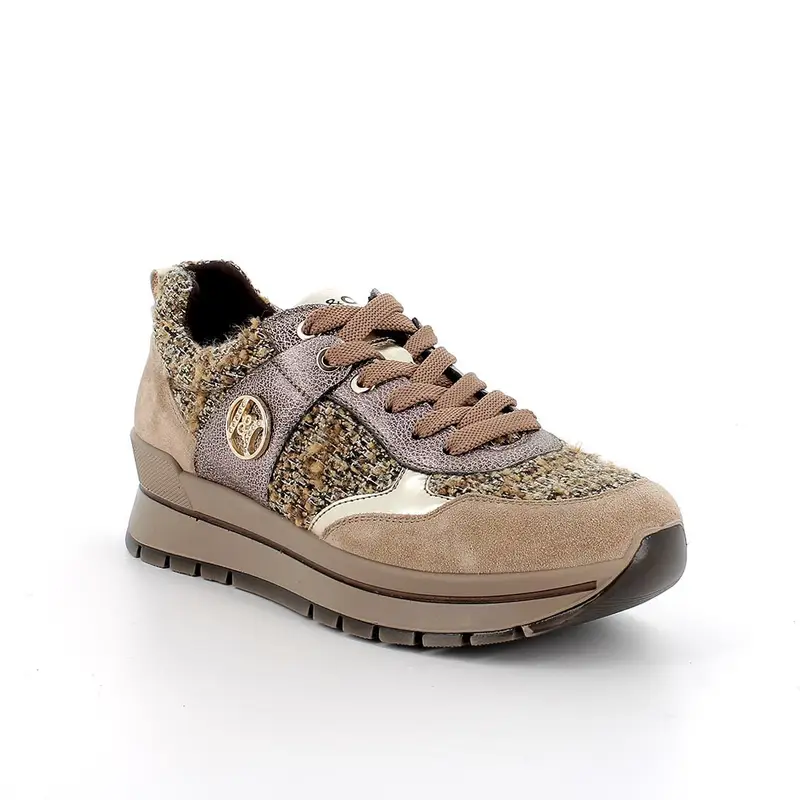 Sneakers da donna beige e marrone con lacci miniatura 2
