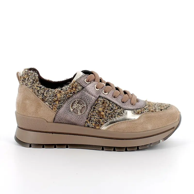 Sneakers da donna beige e marrone con lacci