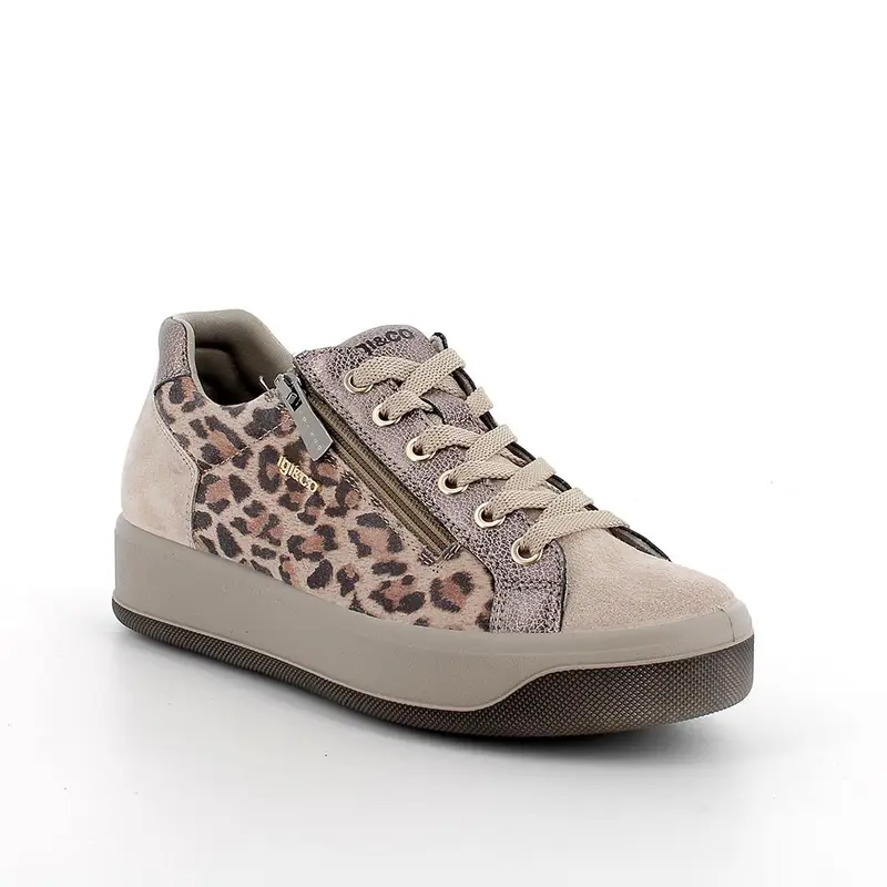 Sneakers da donna beige e marrone con zip miniatura 2