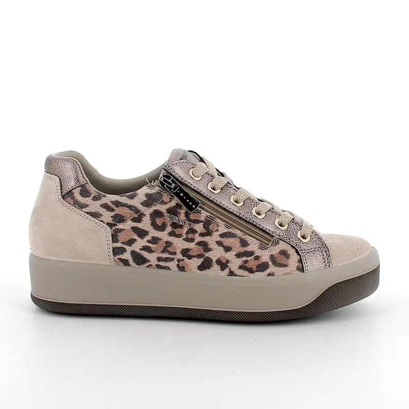 Sneakers da donna beige e marrone con zip