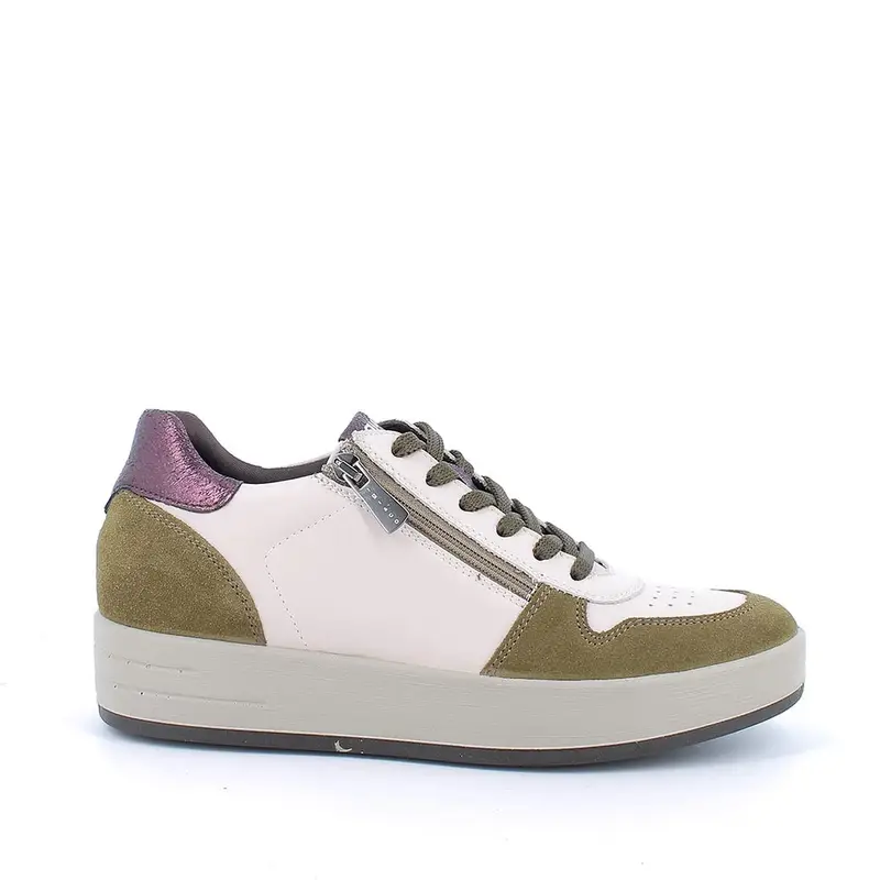 Sneakers da donna beige e verde con zip