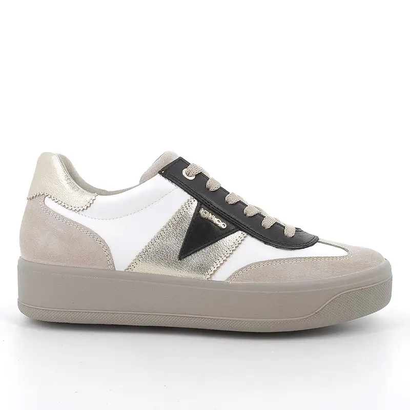 Sneakers da donna bianco e beige con lacci