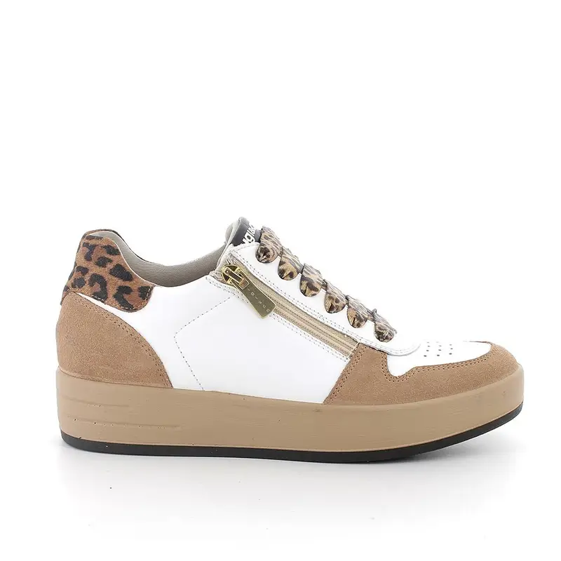Sneakers da donna bianco e marrone con zip