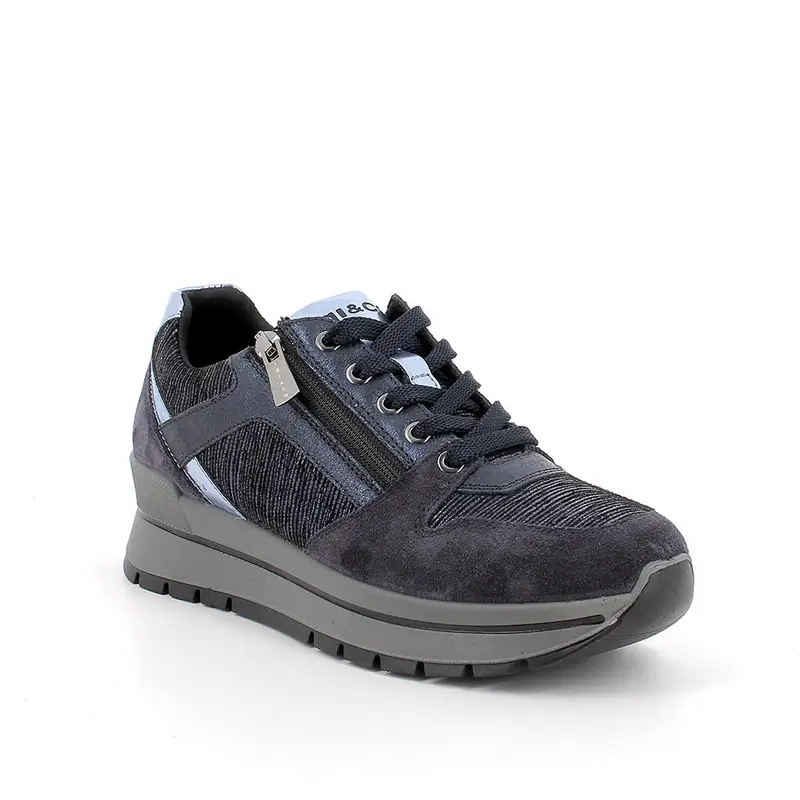 Sneakers da donna blu con zip miniatura 2