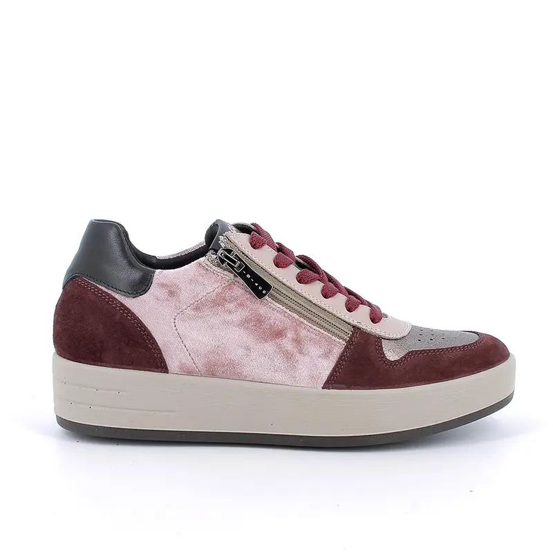 Sneakers da donna bordò con zip