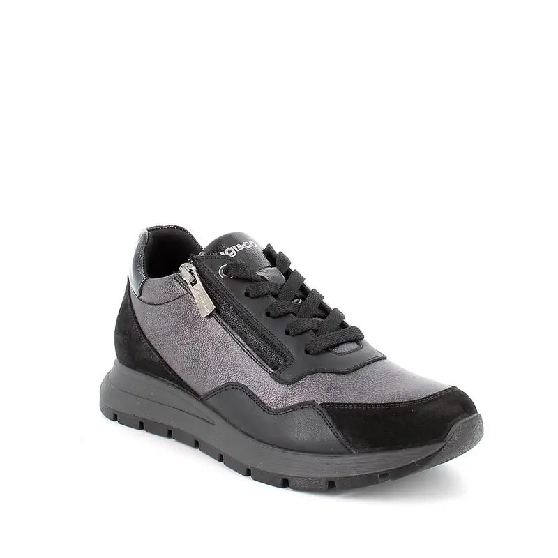 Sneakers da donna grigio con zip miniatura 2