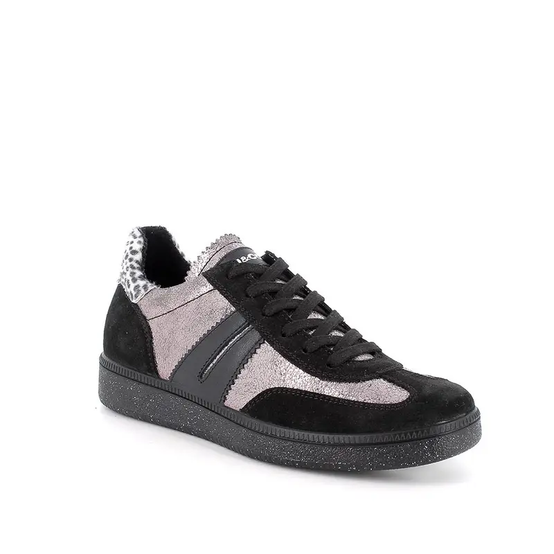 Sneakers da donna grigio e nero con lacci miniatura 2