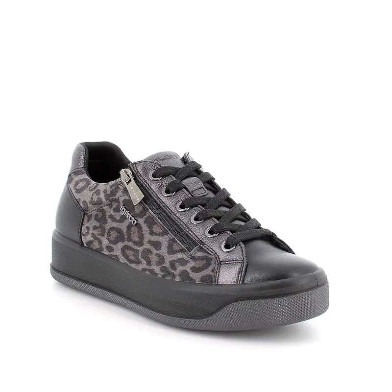 Sneakers da donna grigio e nero con zip miniatura 2