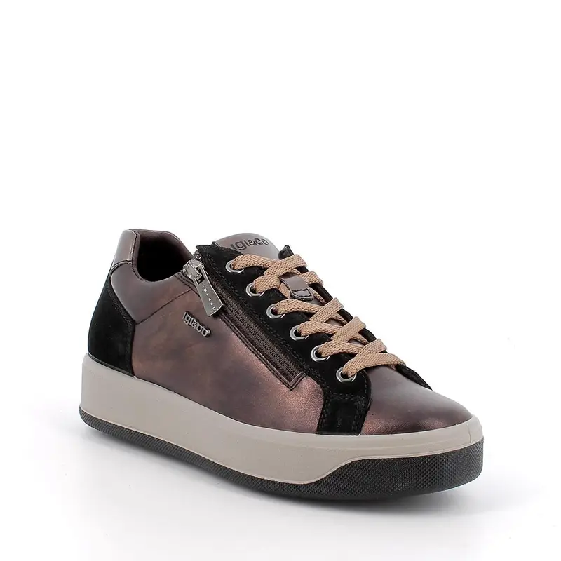 Sneakers da donna marrone con zip miniatura 2