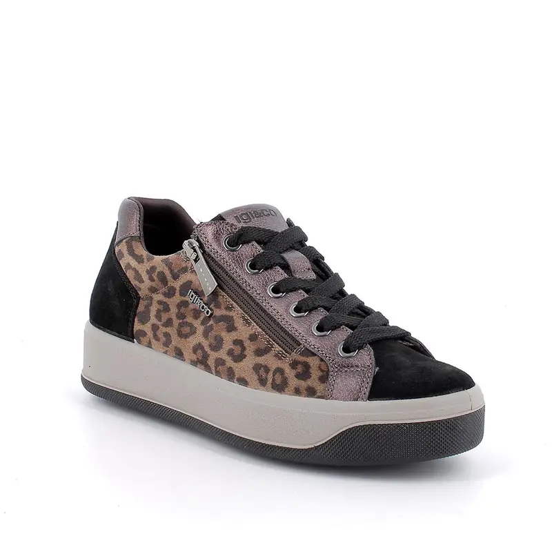Sneakers da donna marrone e nero con zip miniatura 2