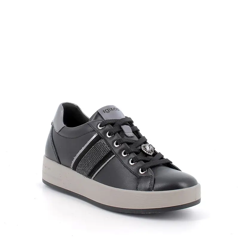 Sneakers da donna nero con lacci miniatura 2