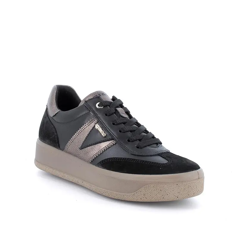 Sneakers da donna nero con lacci miniatura 2