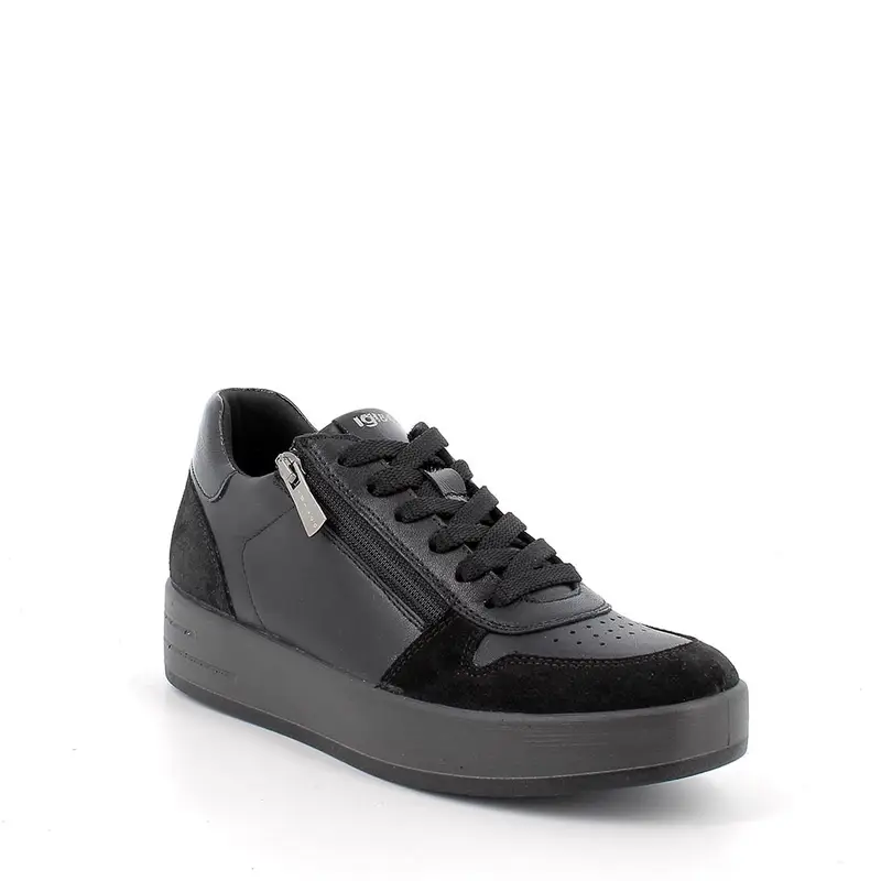 Sneakers da donna nero con zip miniatura 2