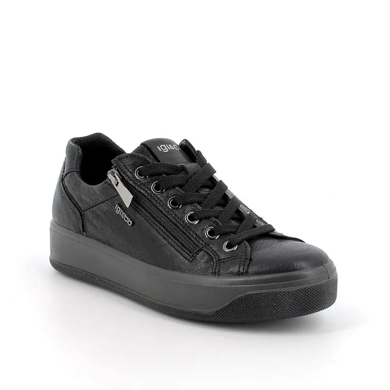 Sneakers da donna nero con zip miniatura 2