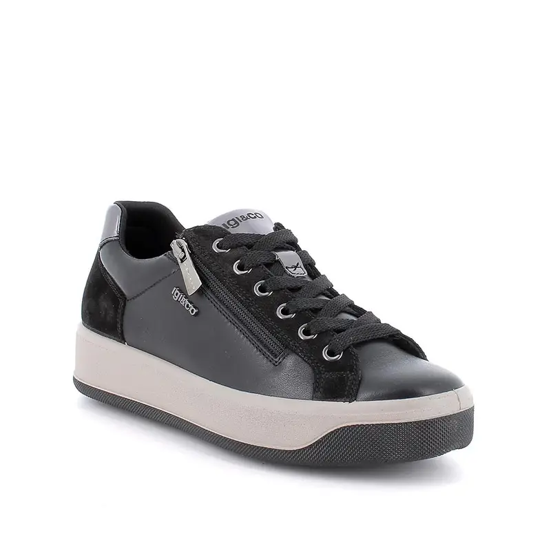 Sneakers da donna nero con zip miniatura 2