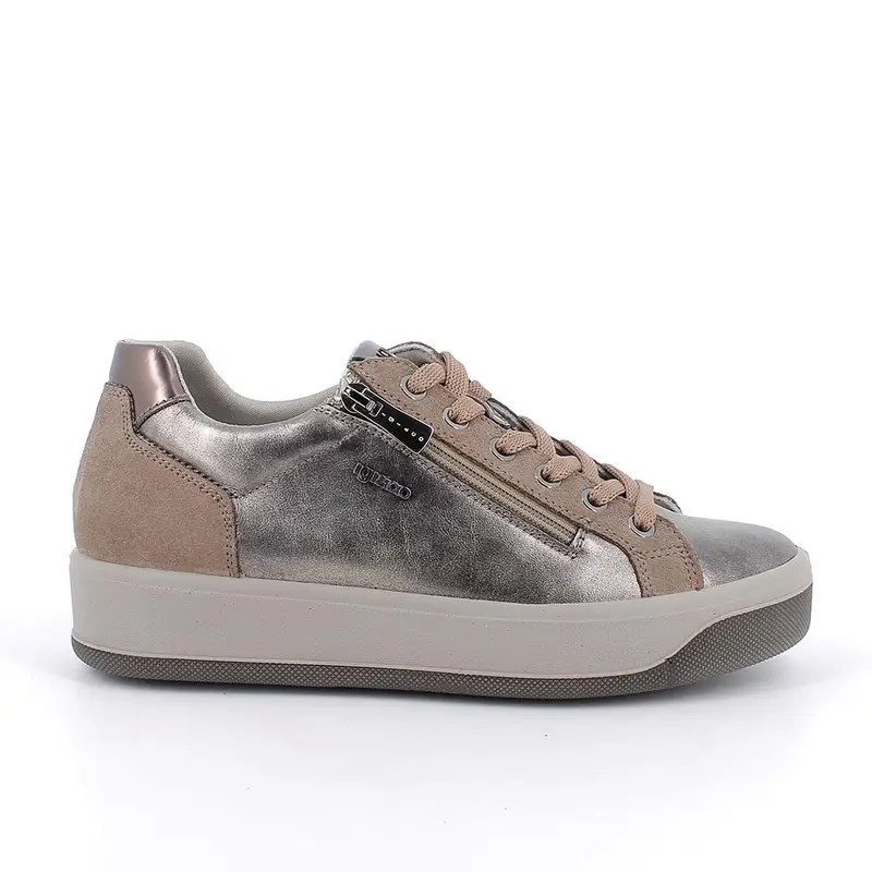Sneakers da donna platino e beige con zip