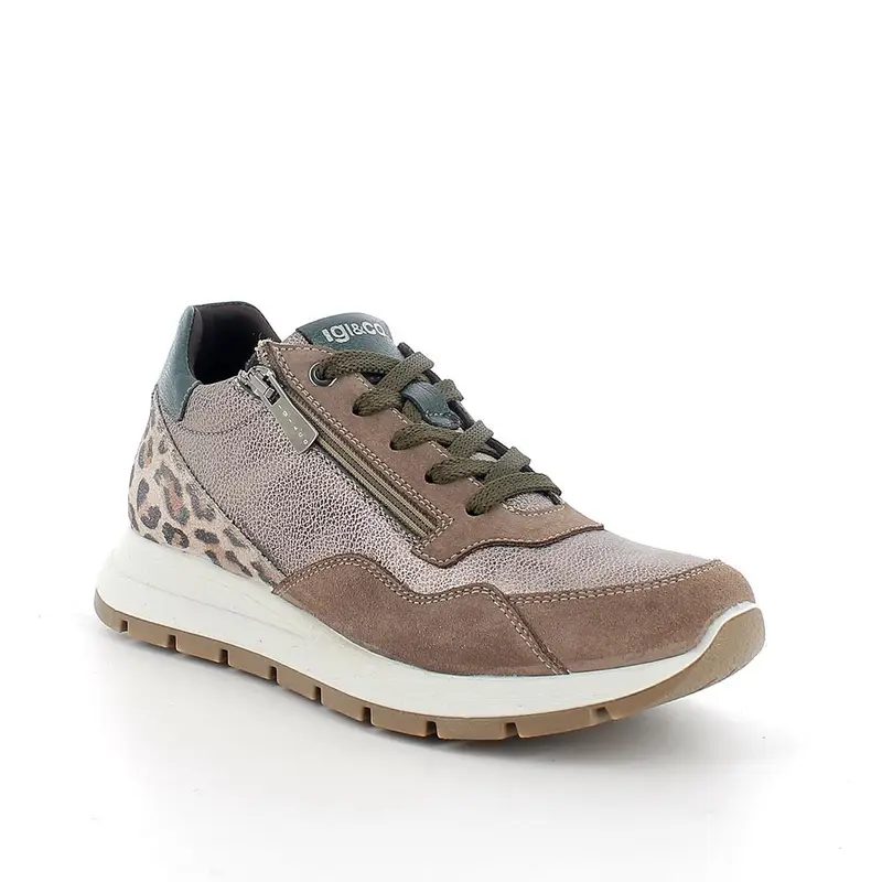 Sneakers da donna platino e beige con zip miniatura 2