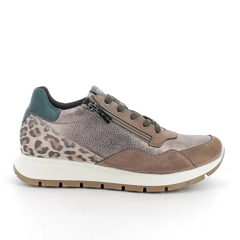 Sneakers da donna platino e beige con zip